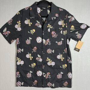 NWT Vans Shirt Mens Small Black Mushrooms Button Up Short Sleeve Skater Grunge
